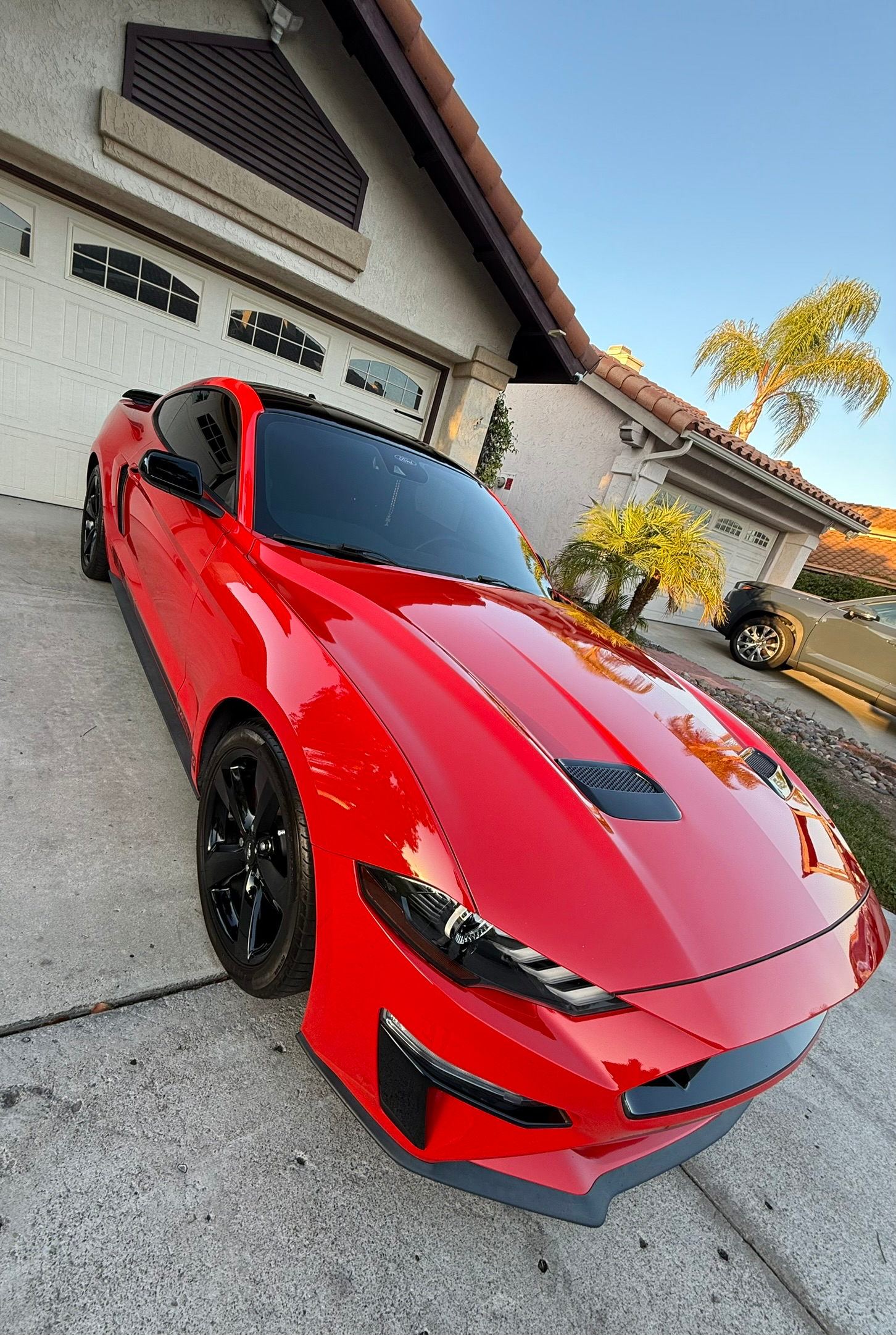 Stunning red Ferrari sports car detailed to perfection in professional driveway setting